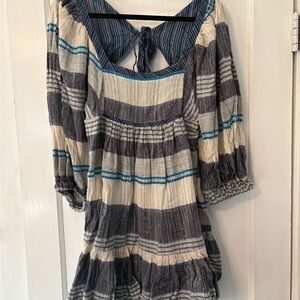 Free People All Lined Up Textured Dress in Blue and Cream